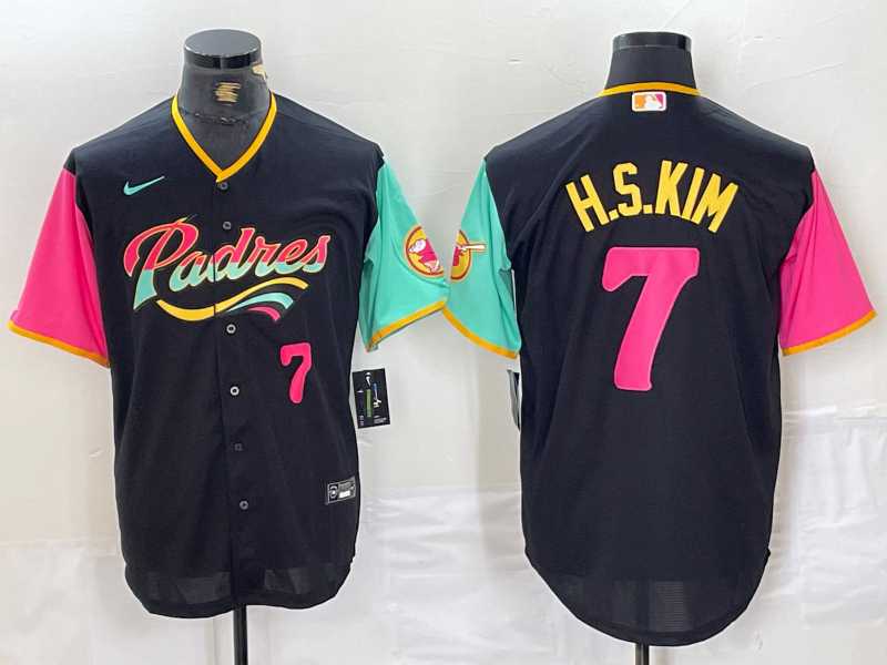 Men%27s San Diego Padres #7 Ha Seong Kim Number Black NEW 2023 City Connect Cool Base Stitched Jersey